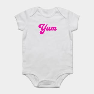 Yum; retro; vintage; text only; pink; writing; feminine; cool; old school; 70s; 80s; Baby Bodysuit